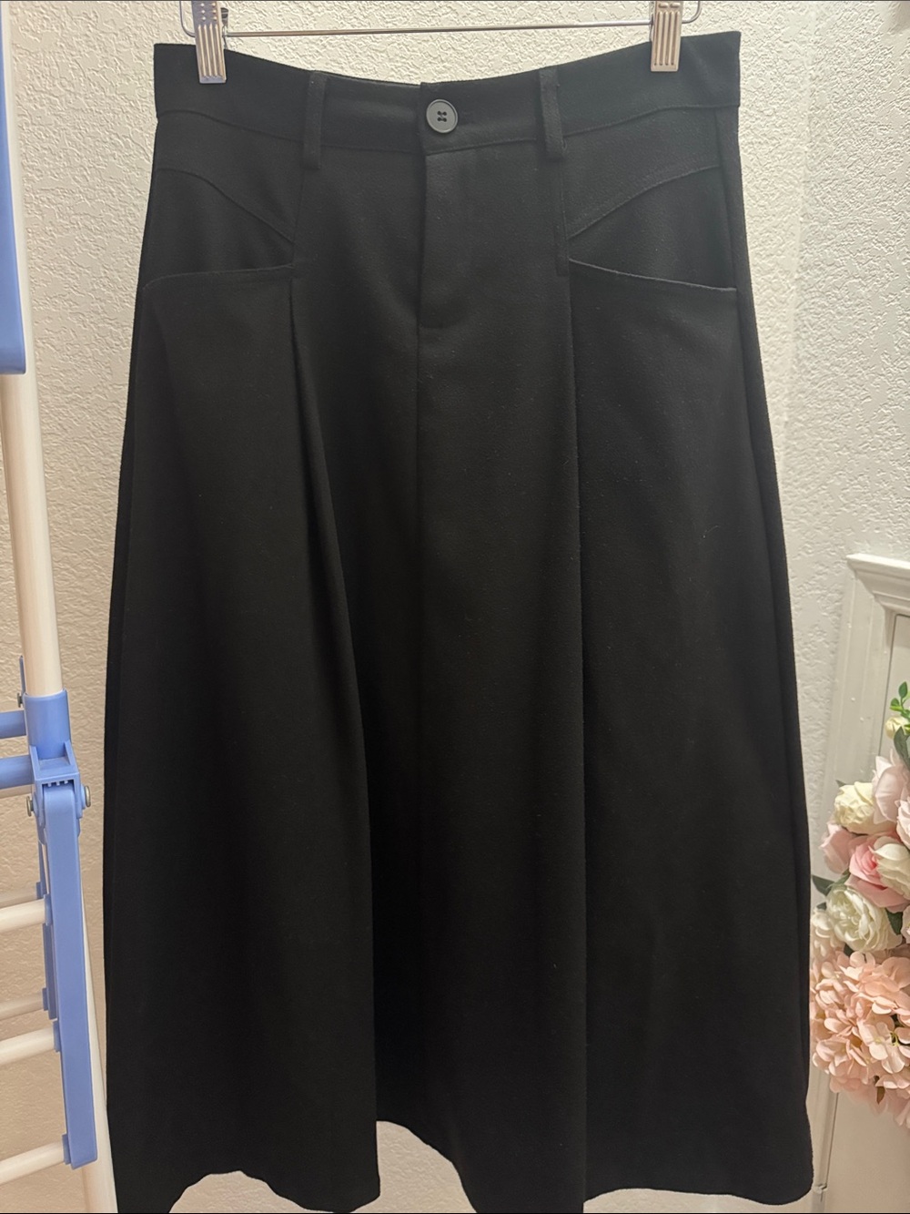 Women's Black A-Line Long Skirt with Front Pockets - Very Slimming Cut